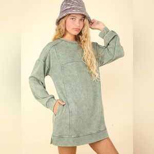 VERY J Mineral Washed Oversized Sweatshirt Mini Dress
